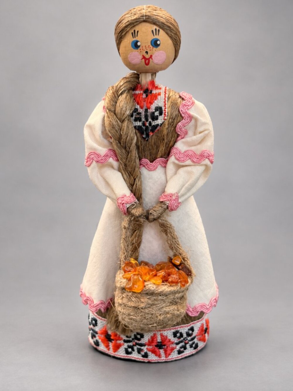 Vintage Ukrainian Straw Folk Doll 6.5" Handmade Motanka Style Basket Traditional